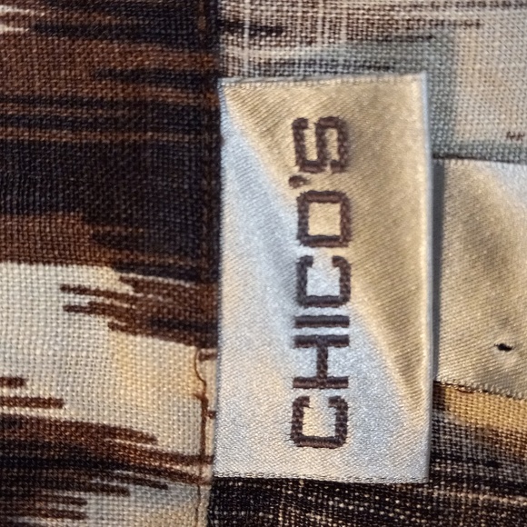 Chico's 1.5 M Shirt Dress Abalone Shell Buttons Front Brown White Black Midi - Picture 11 of 13